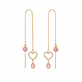 Orecchini pendenti in oro con cuore e cristalli rosa